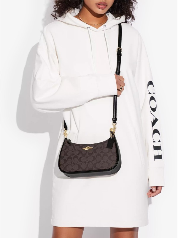 Сумка COACH Teri Leather Shoulder Bag In Signature Canvas Medium Сумка COACH Teri Leather Shoulder Bag In Signature Canvas Medium