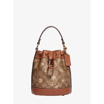 Сумка COACH Dempsey Drawstring Bucket Bag 15 CE587 In Signature Canvas With Snowflake Print Small