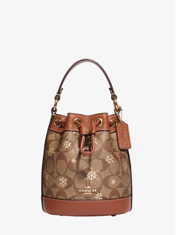 Сумка COACH Dempsey Drawstring Bucket Bag 15 CE587 In Signature Canvas With Snowflake Print Small Сумка COACH Dempsey Drawstring Bucket Bag 15 CE587 In Signature Canvas With Snowflake Print Small