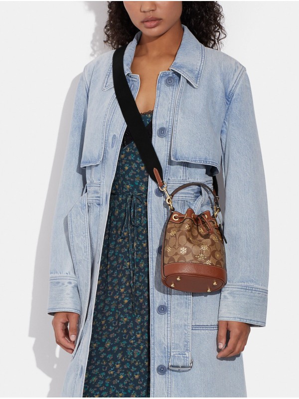 Сумка COACH Dempsey Drawstring Bucket Bag 15 CE587 In Signature Canvas With Snowflake Print Small Сумка COACH Dempsey Drawstring Bucket Bag 15 CE587 In Signature Canvas With Snowflake Print Small