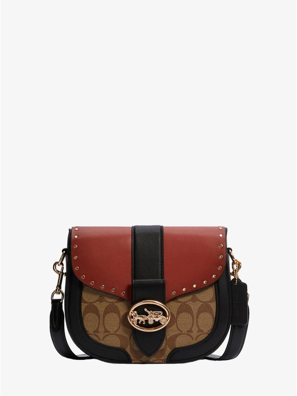Сумка COACH Georgie Saddle Bag C3593 In Colorblock Signature Canvas With Rivets Small Сумка COACH Georgie Saddle Bag C3593 In Colorblock Signature Canvas With Rivets Small
